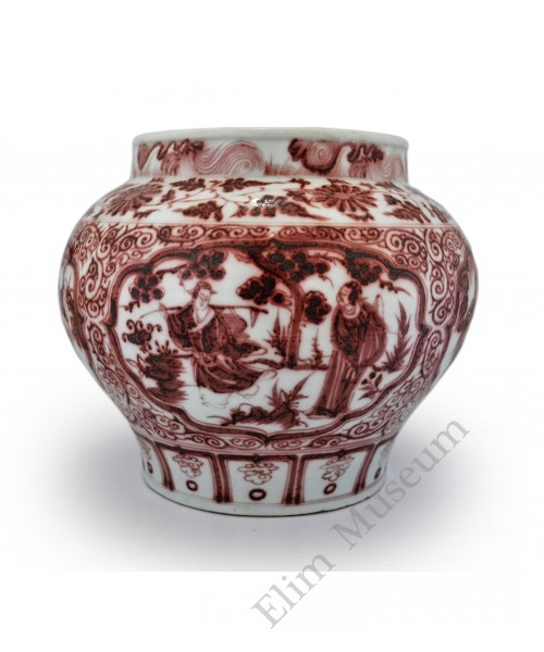 1386 A Yuan under-glaze red jar with figures of the "Eight Immortals"
